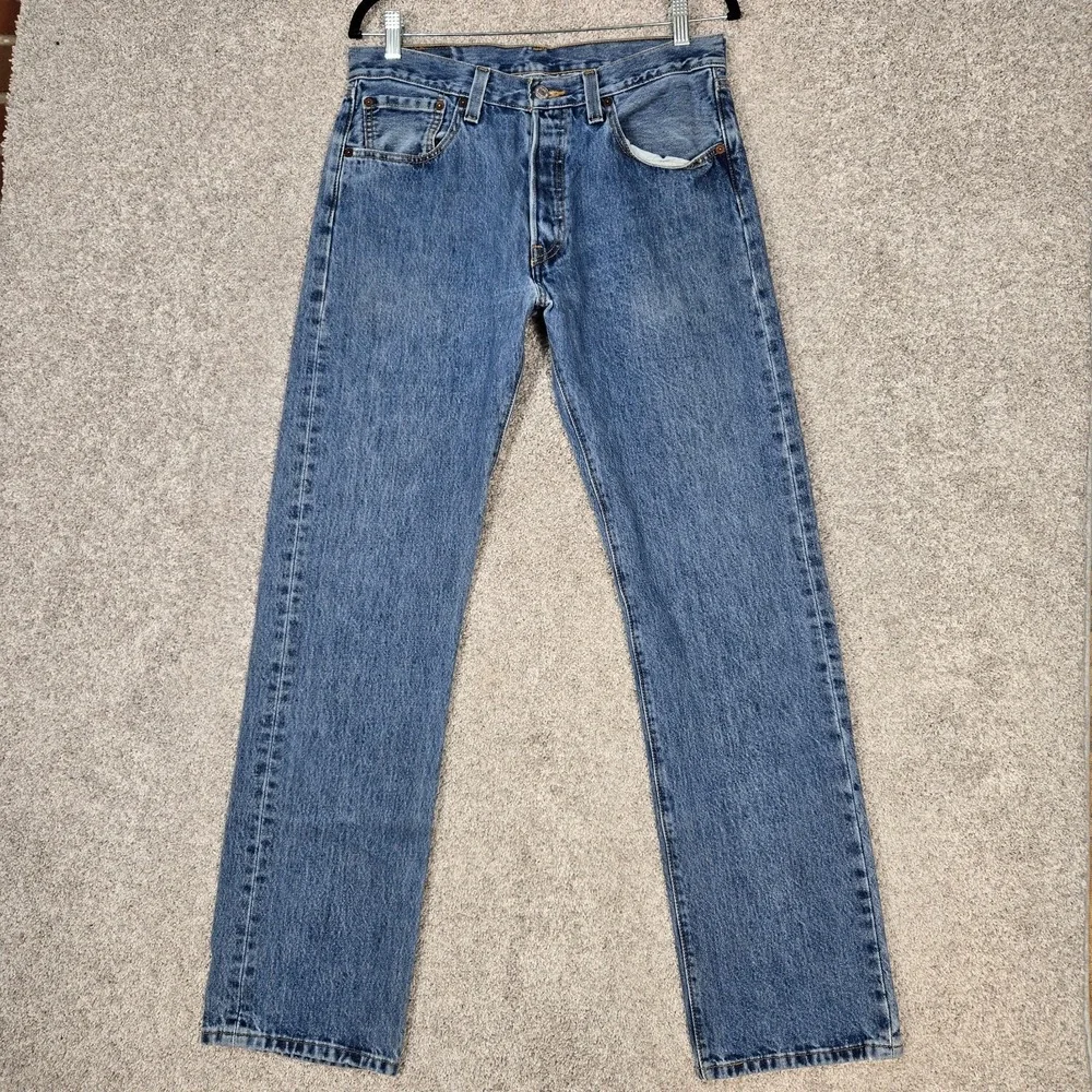 Levis 501 Jeans Mens 33x34 (fit 32x32.5) Blue Button Fly Denim 100% cotton